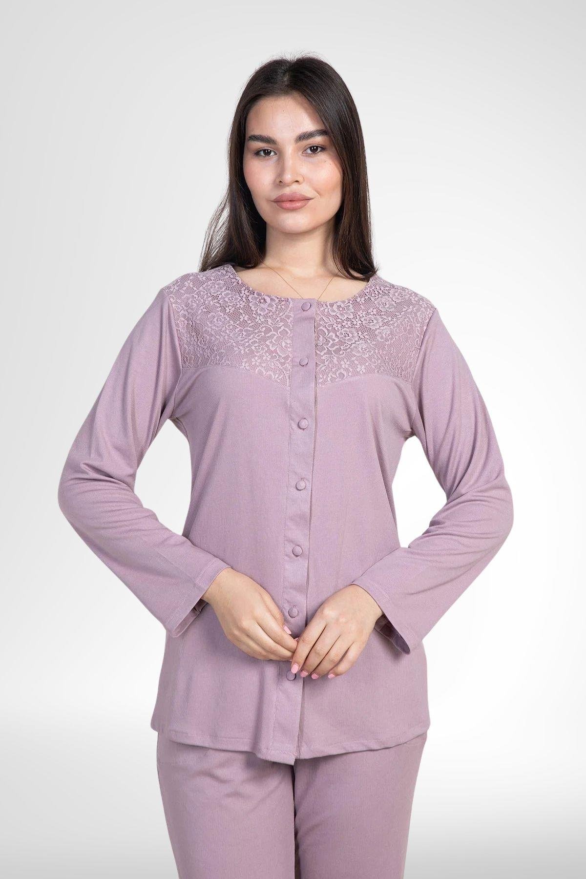 MECİT PİJAMAMecit 6105 Gül Kurusu Kadın Büyük Beden Boydan Düğmeli Pijama Takımı
