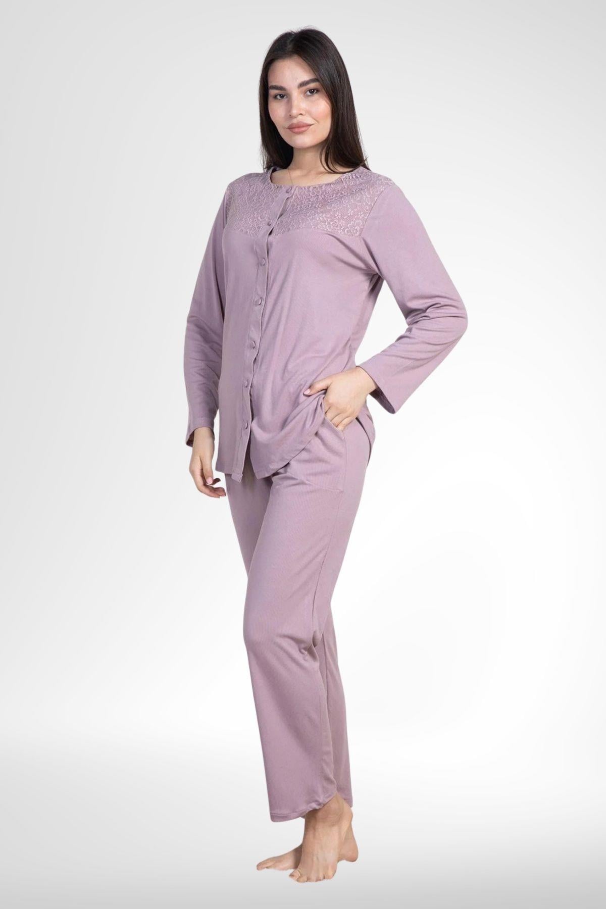 MECİT PİJAMAMecit 6105 Gül Kurusu Kadın Büyük Beden Boydan Düğmeli Pijama Takımı
