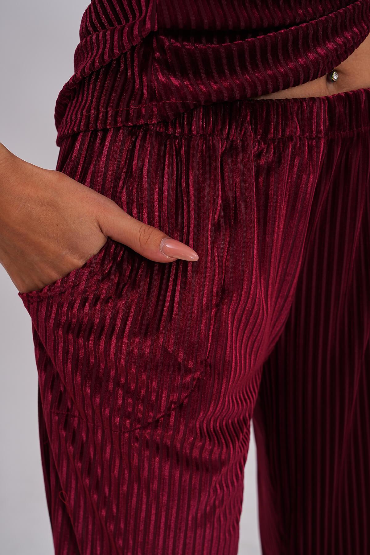 Mecit PijamaMecit 6120 Bordo Kadife Boydan Düğmeli Kadın Pijama Takımı