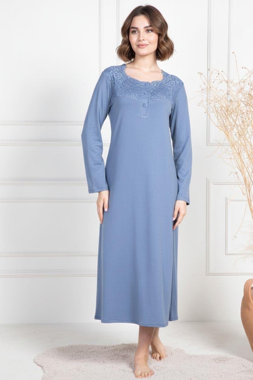 MECİT PİJAMAMecit 6156 İndigo Kadın Büyük Beden Sabahlıklı Gecelik Takım