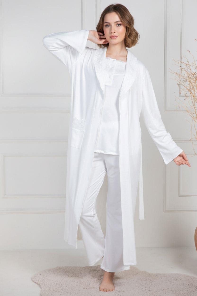 MECİT PİJAMAMecit 6157 Ekru Kadın Sabahlık Pijama Gecelik Set