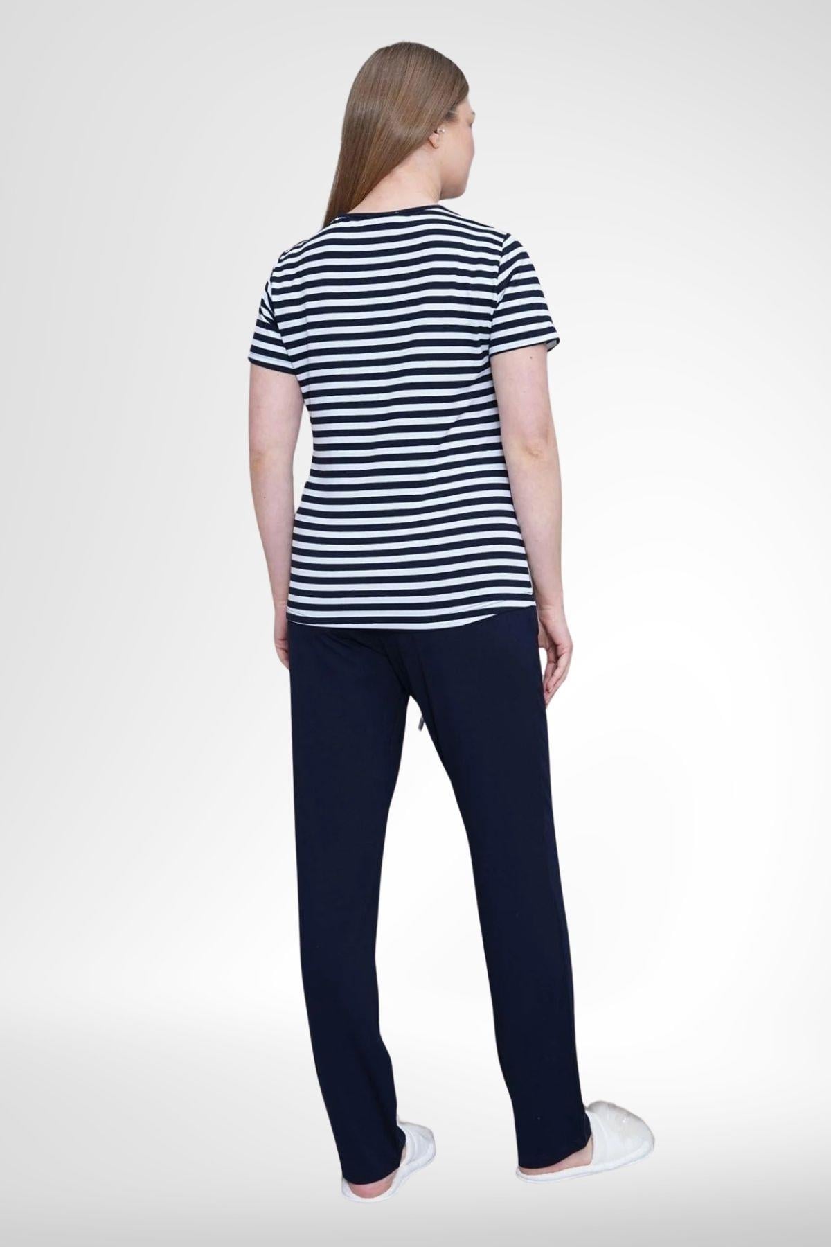 MECİT PİJAMAMecit 6202 Lacivert Çizgili Büyük Beden Kadın Pijama Takımı