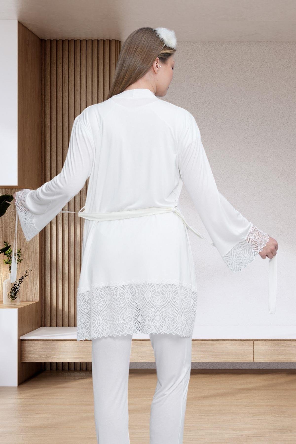 Mecit PijamaMecit 6203 Ekru Sabahlıklı Lohusa Pijama Takımı