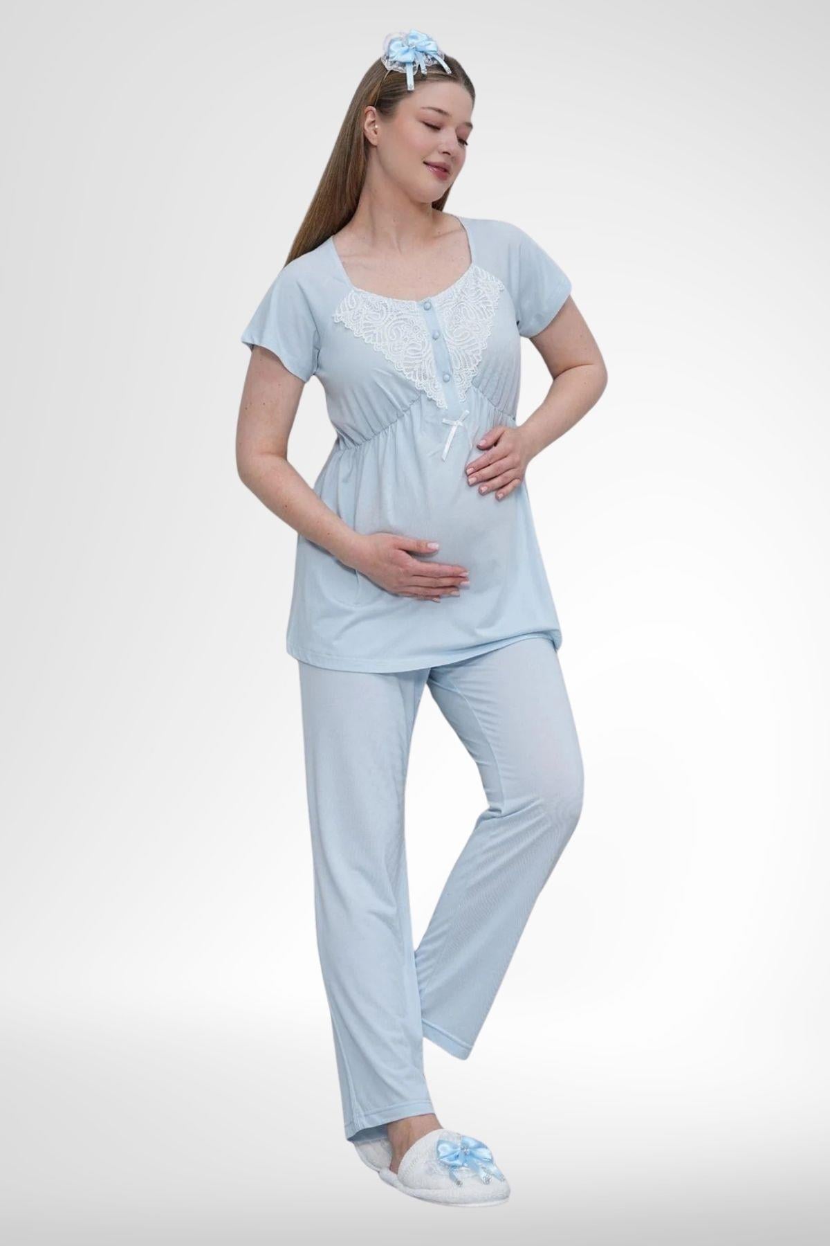 MECİT PİJAMAMecit 6203 Mavi Sabahlıklı Lohusa Pijama Takımı