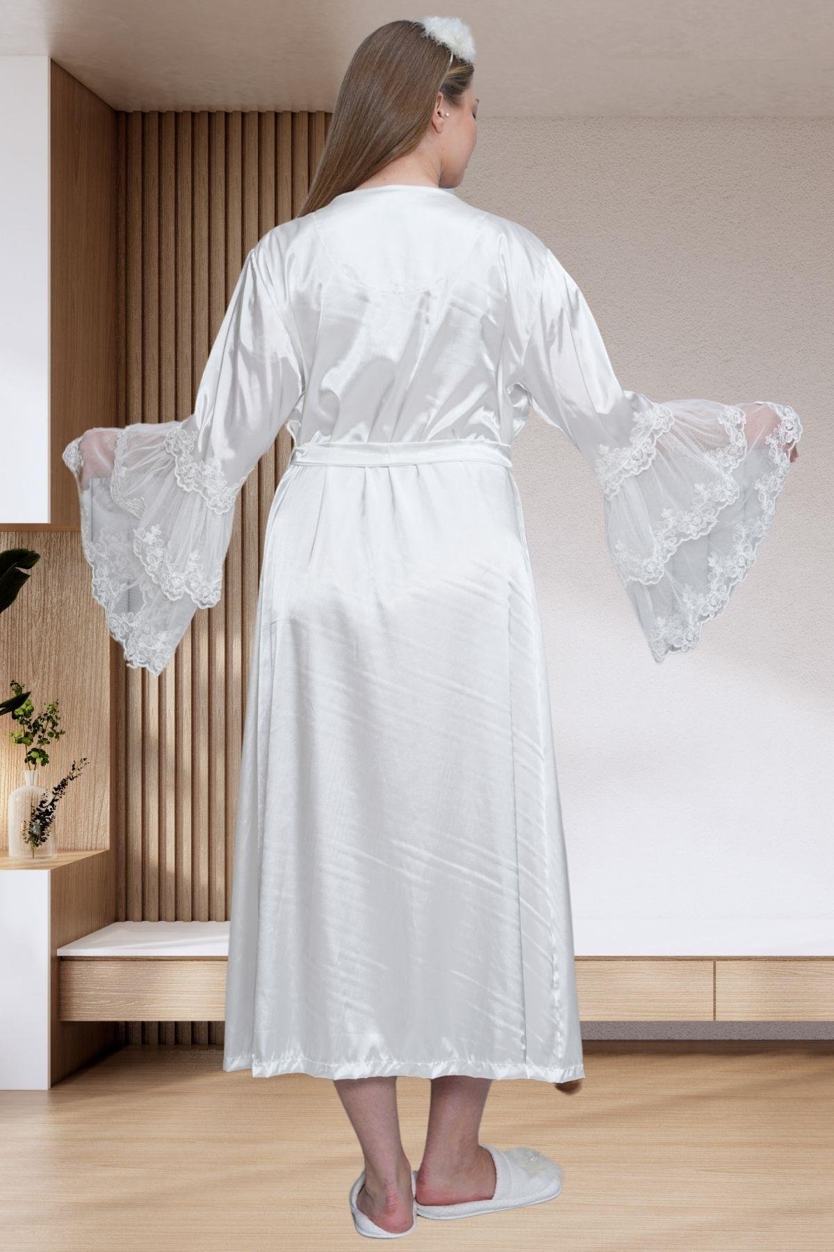 Mecit PijamaMecit 6301 Ekru Hamile Lohusa Dantelli Sabahlık Gecelik Takım