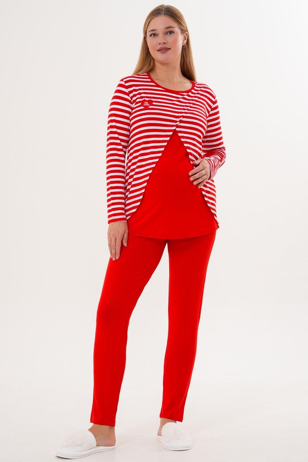 MECİT PİJAMAMecit 6303 Kırmızı Likralı Spor Hamile Lohusa Pijama Takımı