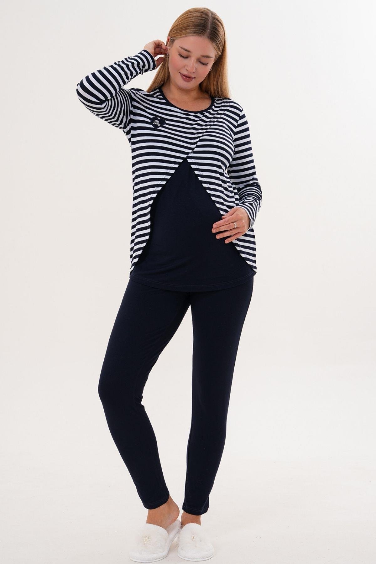 MECİT PİJAMAMecit 6303 Lacivert Likralı Spor Hamile Lohusa Pijama Takımı