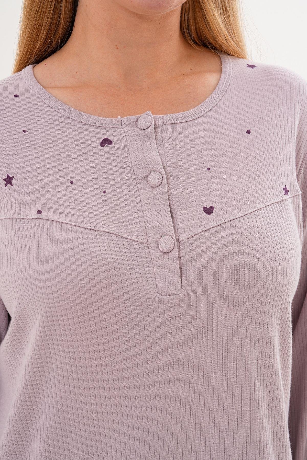 Mecit PijamaMecit 6310 Lila %100 Pamuk Büyük Beden Kadın Gecelik