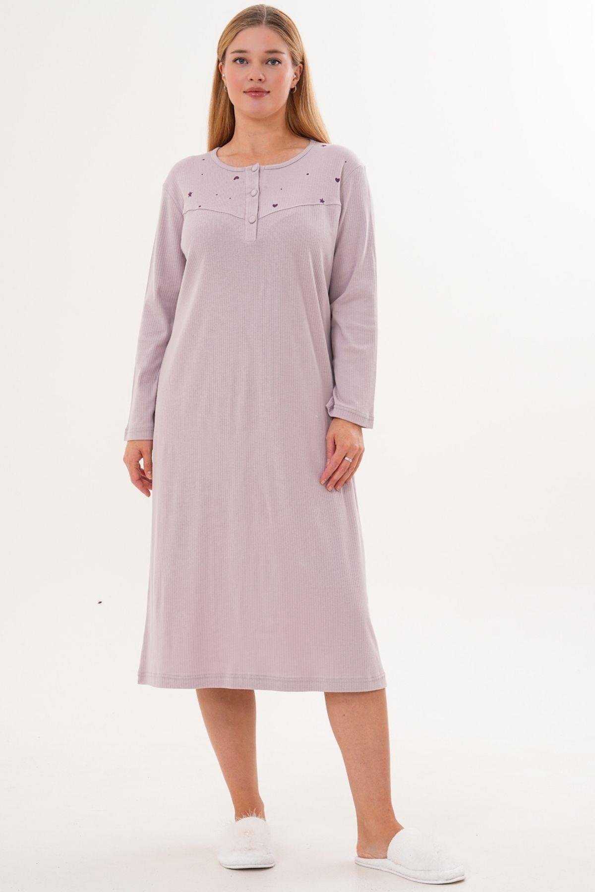 Mecit PijamaMecit 6310 Lila %100 Pamuk Büyük Beden Kadın Gecelik