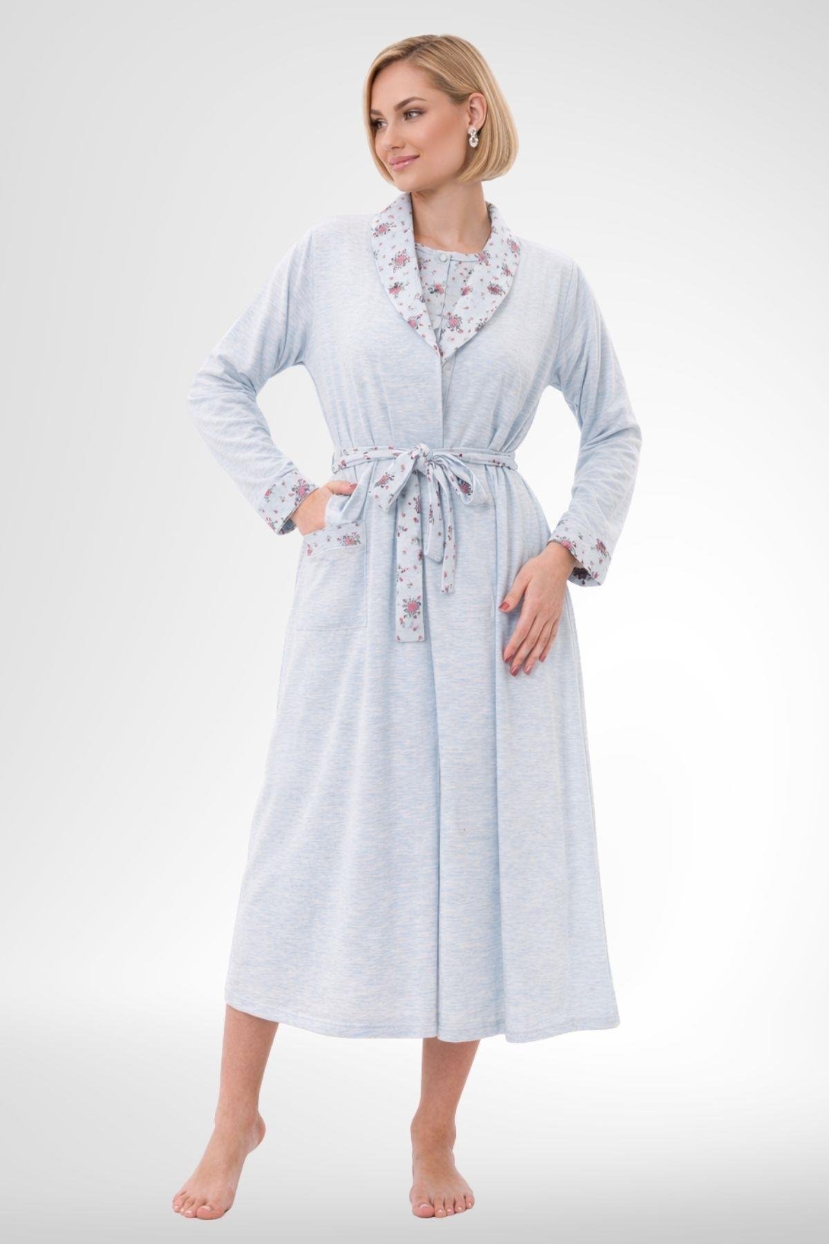 MECİT PİJAMAMecit 6312 Mavi Kadın Büyük Beden Sabahlıklı Gecelik Takım
