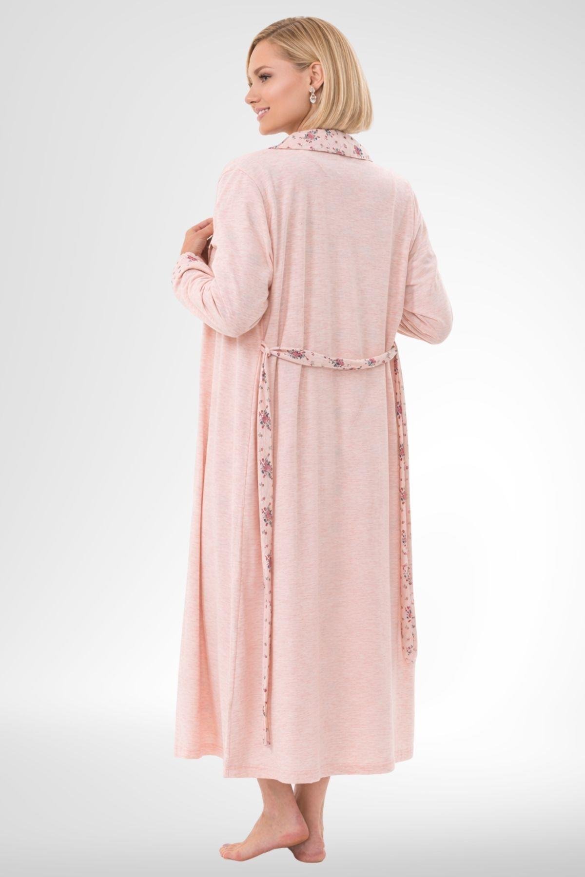 MECİT PİJAMAMecit 6312 Pudra Kadın Büyük Beden Sabahlıklı Gecelik Takım