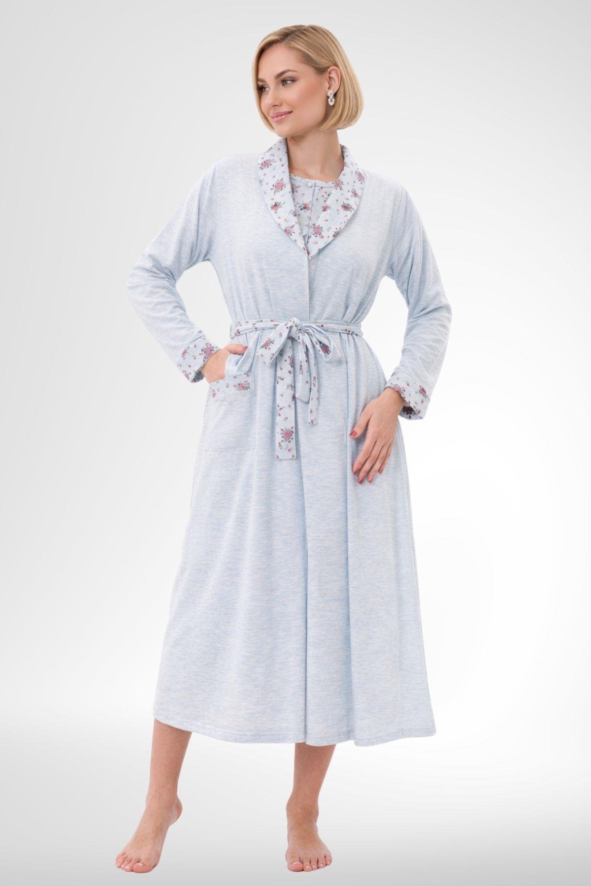 MECİT PİJAMAMecit 6313 Mavi Kadın Büyük Beden Sabahlıklı Gecelik Takım