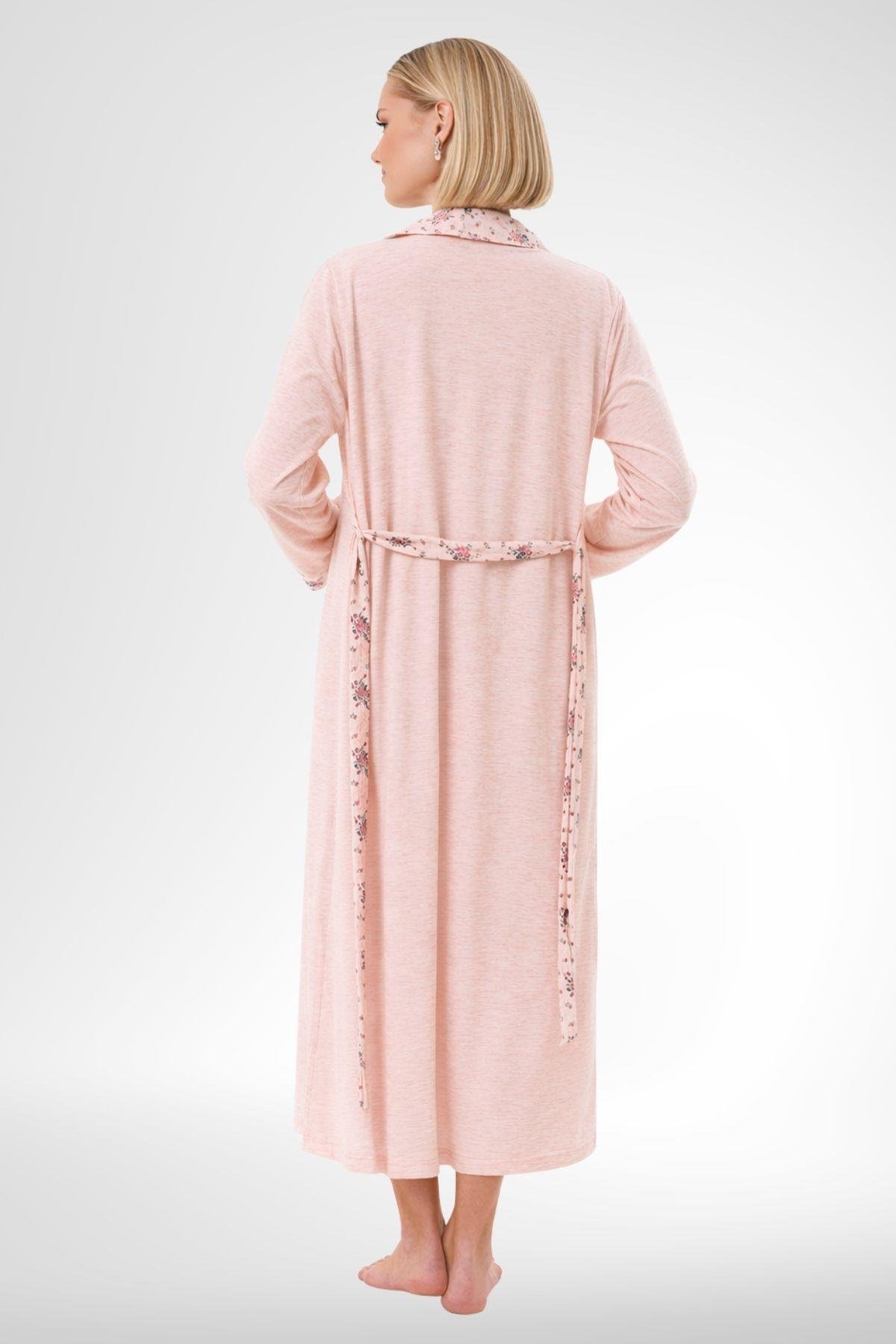 MECİT PİJAMAMecit 6313 Pudra Kadın Büyük Beden Sabahlıklı Gecelik Takım