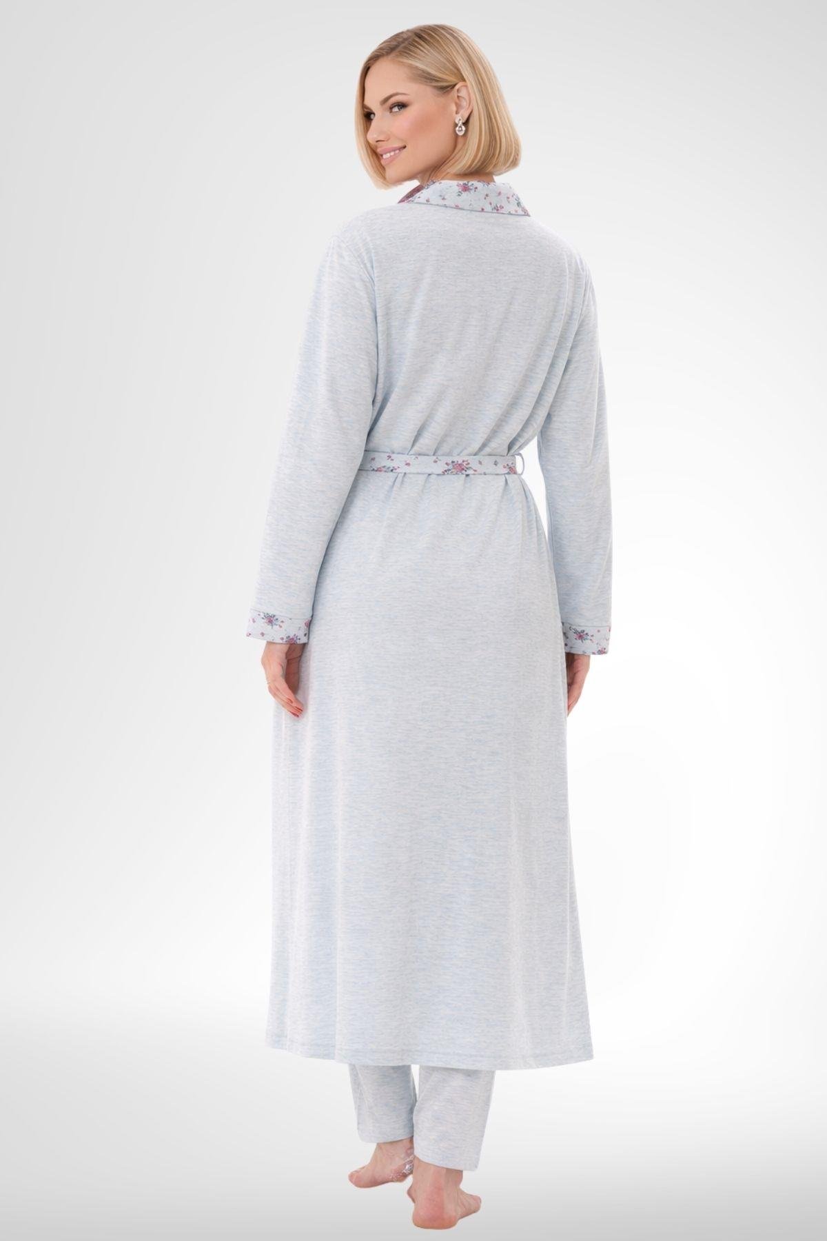 MECİT PİJAMAMecit 6316 Mavi Kadın Büyük Beden Sabahlıklı Pijama Takımı