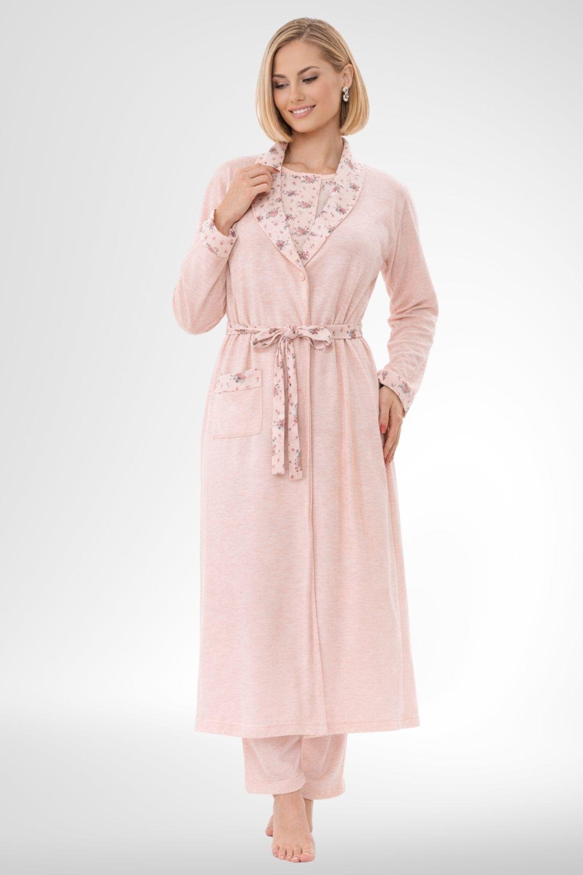 MECİT PİJAMAMecit 6316 Pudra Kadın Büyük Beden Sabahlıklı Pijama Takımı