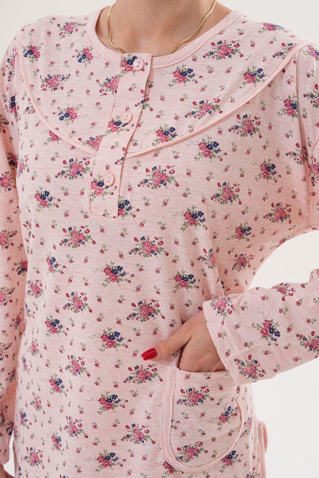 MECİT PİJAMAMecit 6317 Pudra Kadın Büyük Beden Boydan Düğmeli Sabahlıklı Pijama Takımı