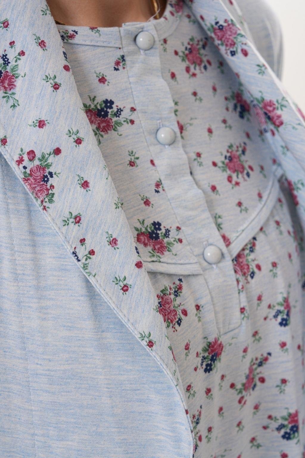 MECİT PİJAMAMecit 6318 Mavi Büyük Beden Kadın Sabahlık Pijama Gecelik Set