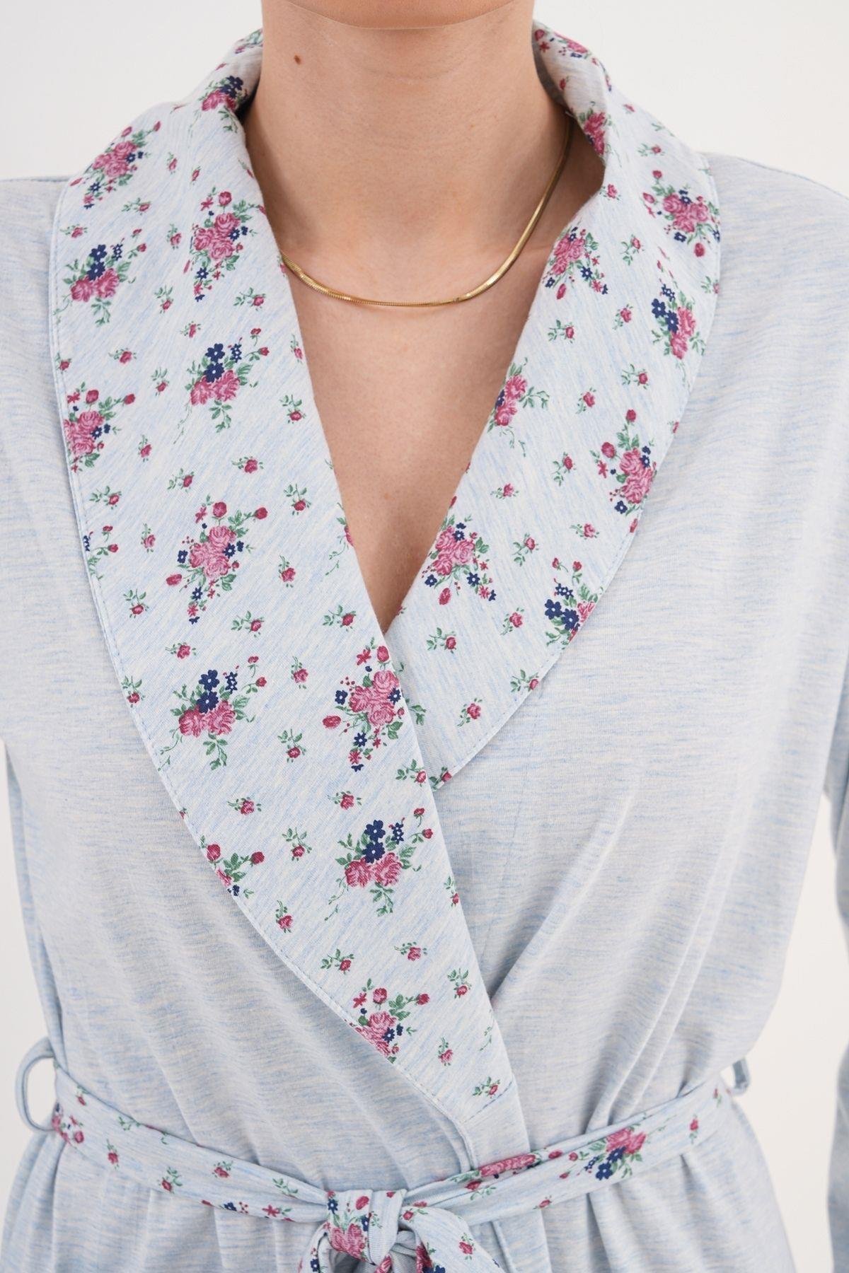 MECİT PİJAMAMecit 6319 Mavi Büyük Beden Kadın Sabahlık Pijama Gecelik Set