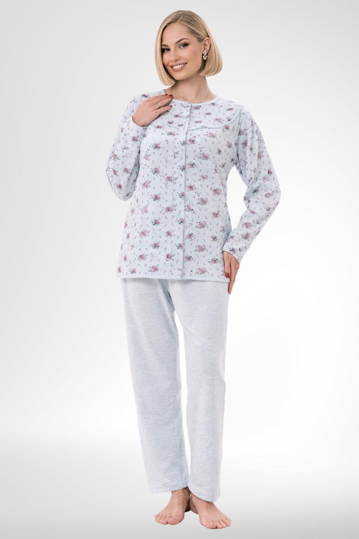 MECİT PİJAMAMecit 6319 Mavi Büyük Beden Kadın Sabahlık Pijama Gecelik Set