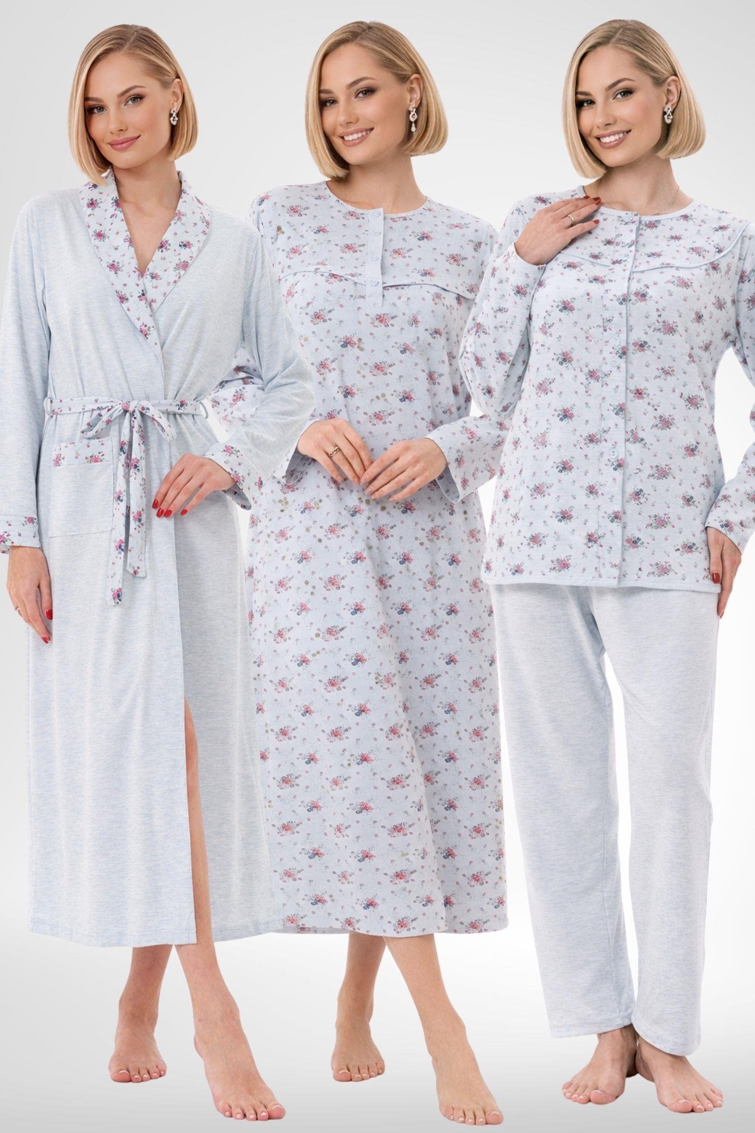 MECİT PİJAMAMecit 6319 Mavi Büyük Beden Kadın Sabahlık Pijama Gecelik Set