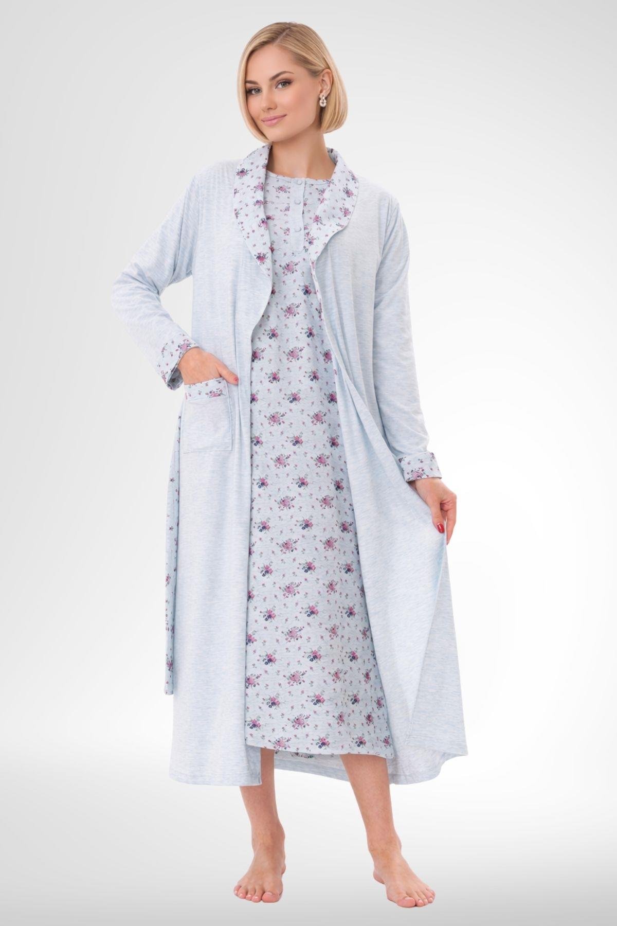 MECİT PİJAMAMecit 6319 Mavi Büyük Beden Kadın Sabahlık Pijama Gecelik Set