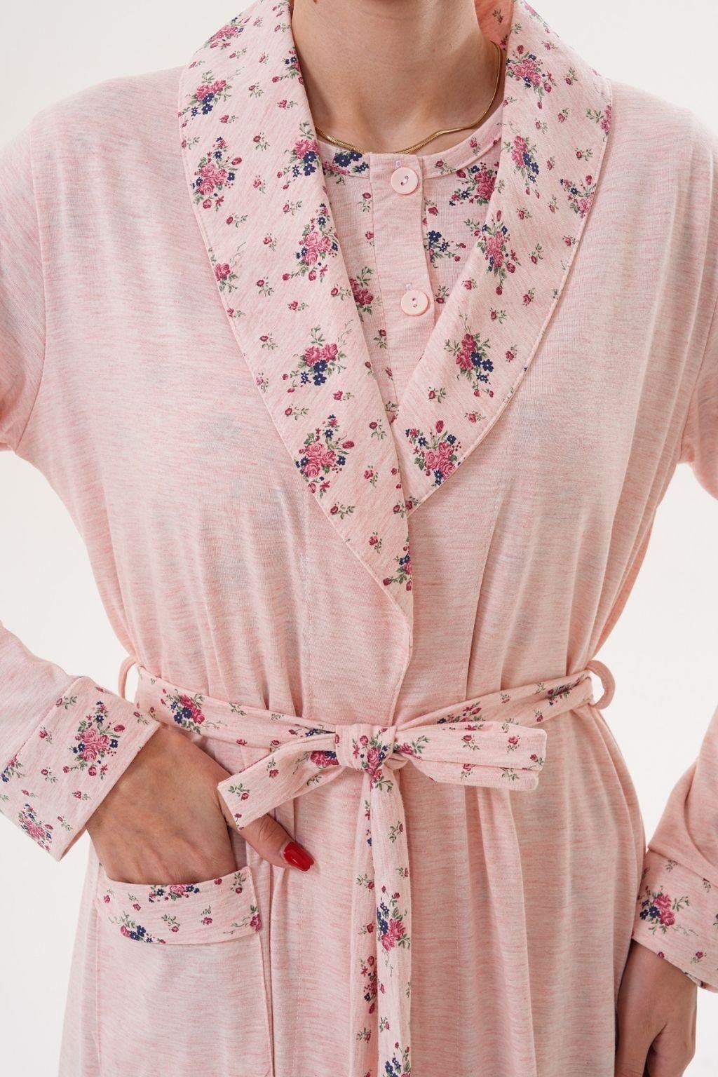 MECİT PİJAMAMecit 6319 Pudra Büyük Beden Kadın Sabahlık Pijama Gecelik Set