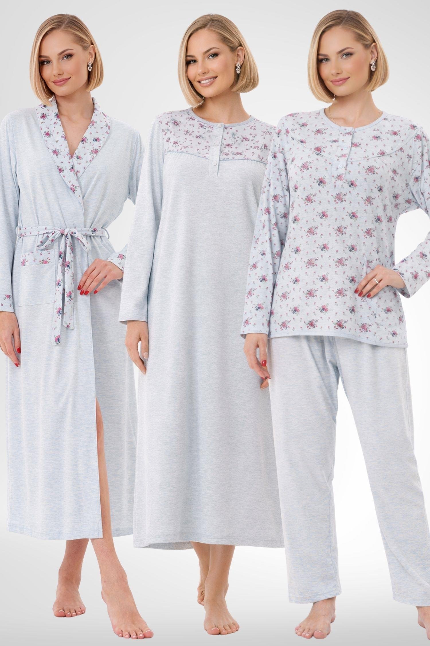 MECİT PİJAMAMecit 6320 Mavi Büyük Beden Kadın Sabahlık Pijama Gecelik Set