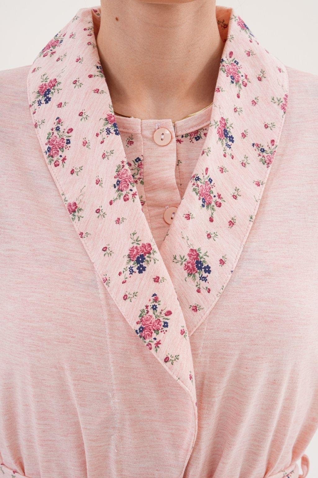 MECİT PİJAMAMecit 6320 Pudra Büyük Beden Kadın Sabahlık Pijama Gecelik Set