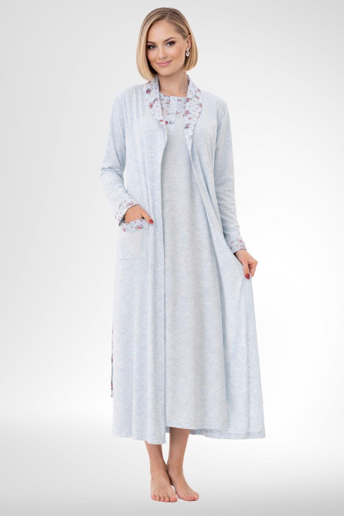 MECİT PİJAMAMecit 6321 Mavi Büyük Beden Kadın Sabahlık Pijama Gecelik Set