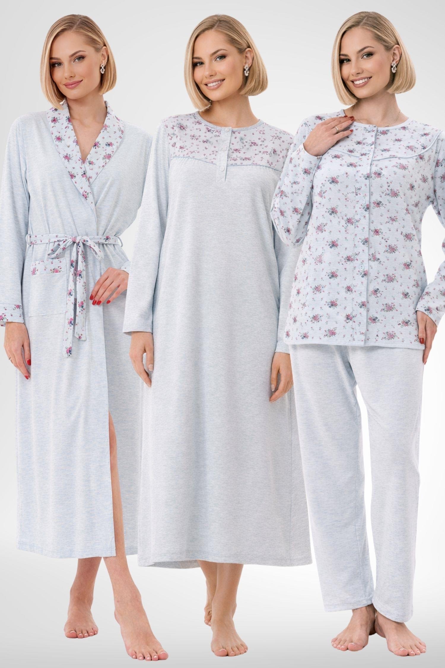 MECİT PİJAMAMecit 6321 Mavi Büyük Beden Kadın Sabahlık Pijama Gecelik Set