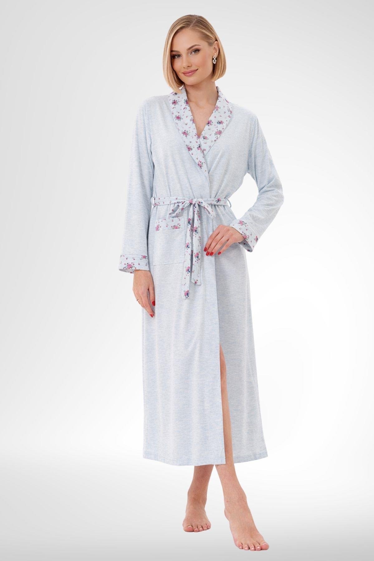 MECİT PİJAMAMecit 6321 Mavi Büyük Beden Kadın Sabahlık Pijama Gecelik Set