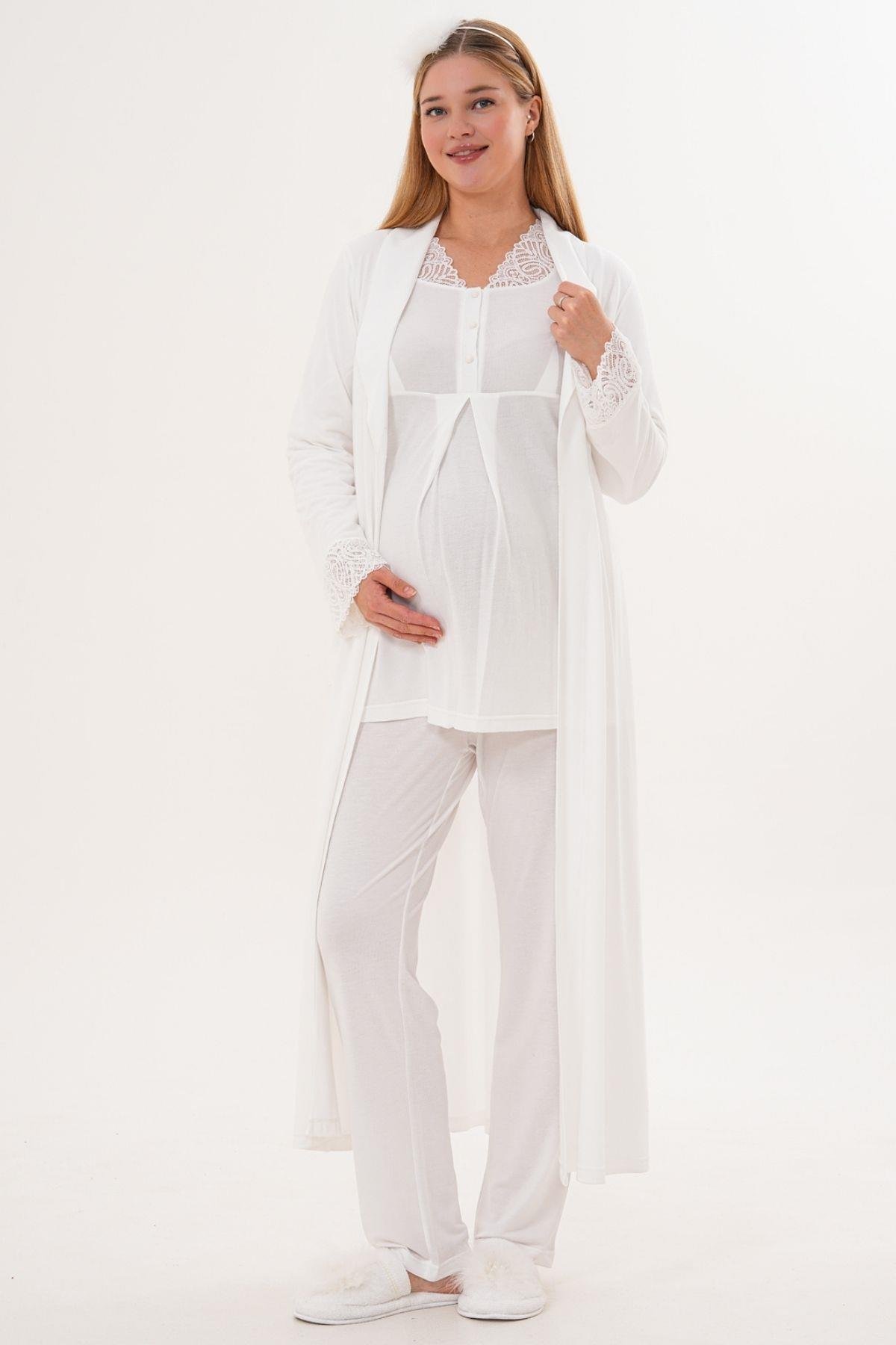 MECİT PİJAMAMecit 6330 Ekru Sabahlıklı Lohusa Pijama Takımı