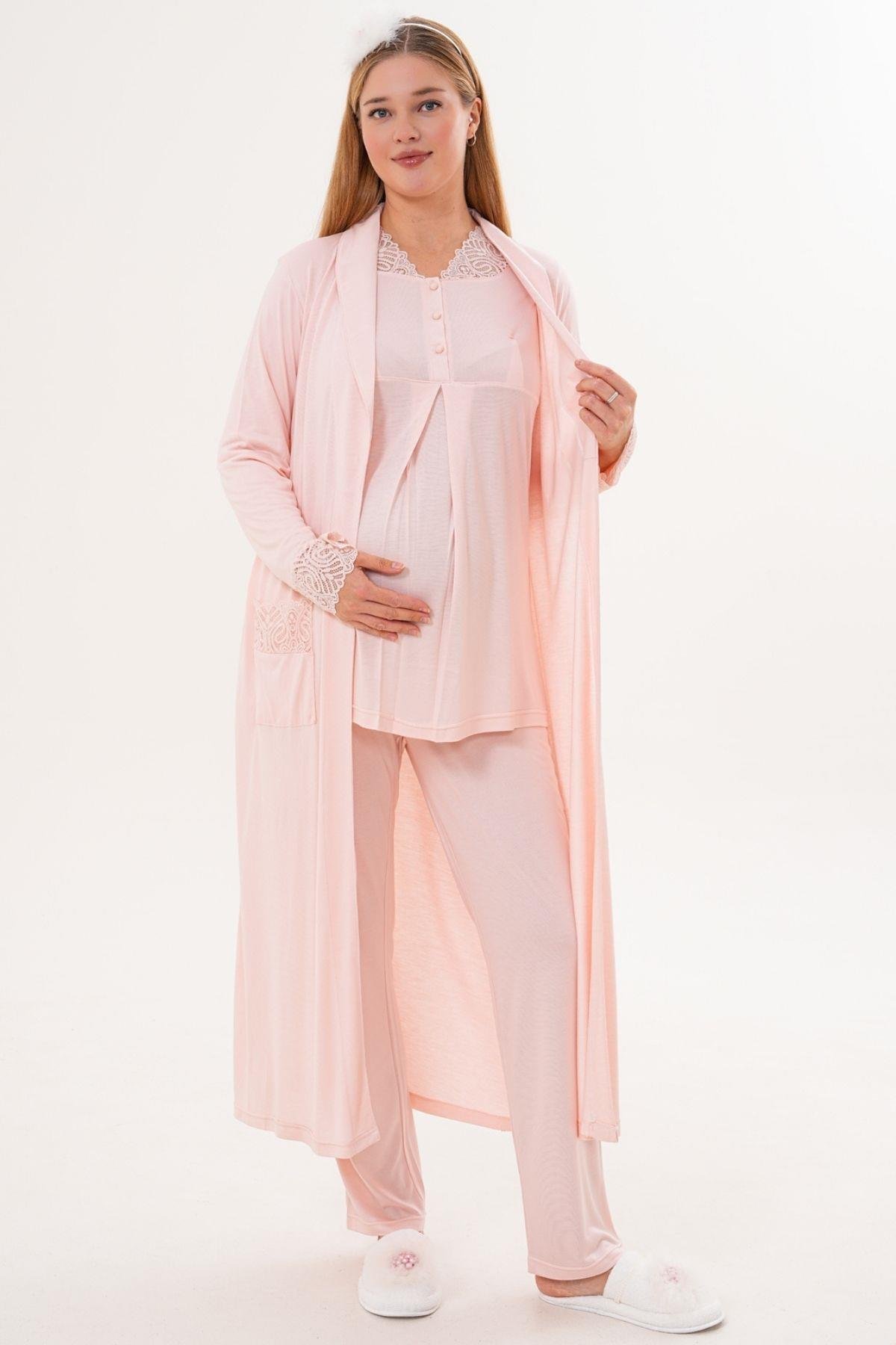 MECİT PİJAMAMecit 6330 Pudra Sabahlıklı Lohusa Pijama Takımı