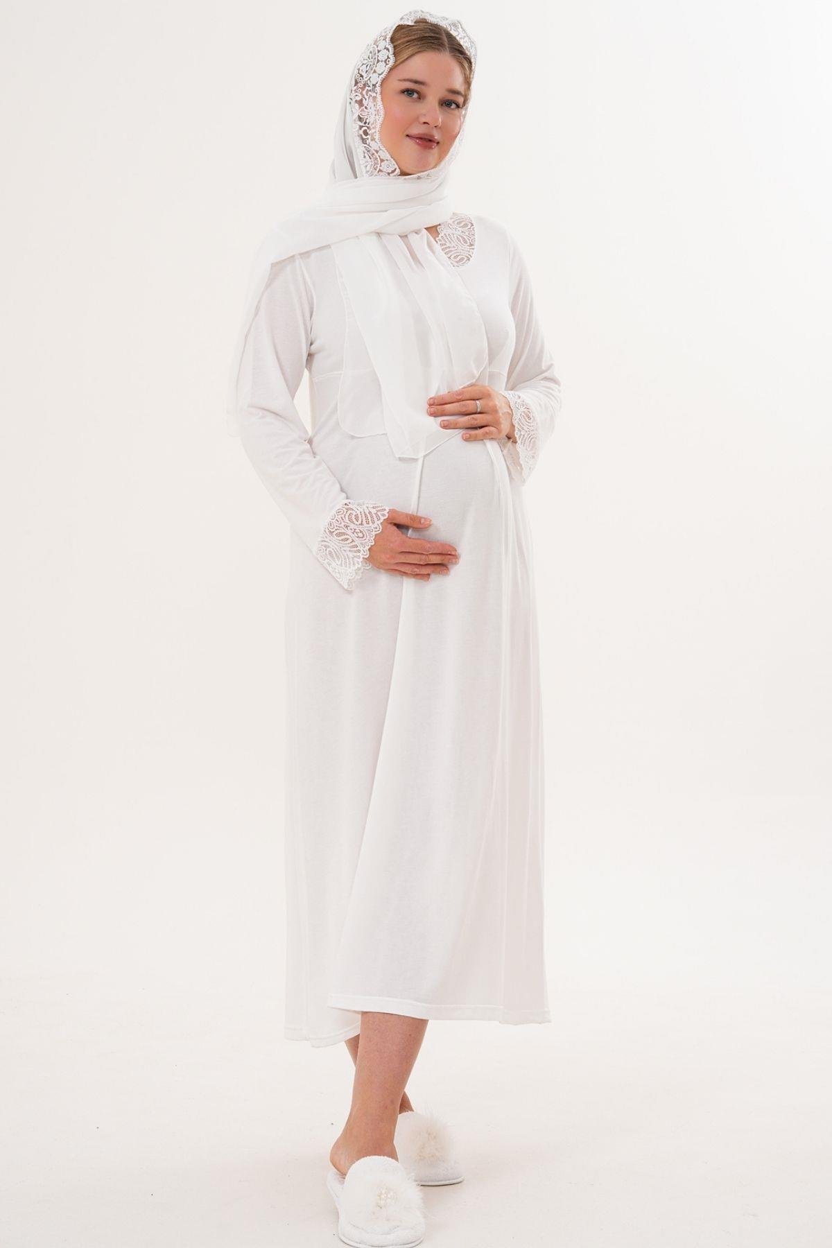 MECİT PİJAMAMecit 6331 Ekru Sabahlıklı Lohusa Gecelik Takım