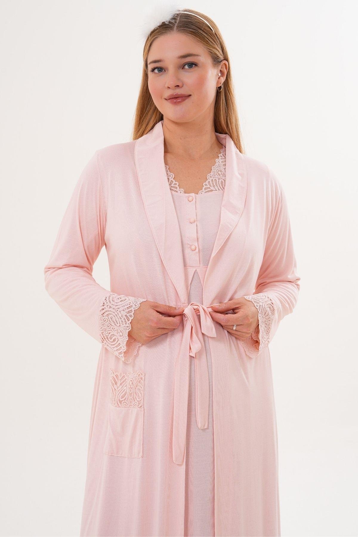 MECİT PİJAMAMecit 6331 Pudra Sabahlıklı Lohusa Gecelik Takım