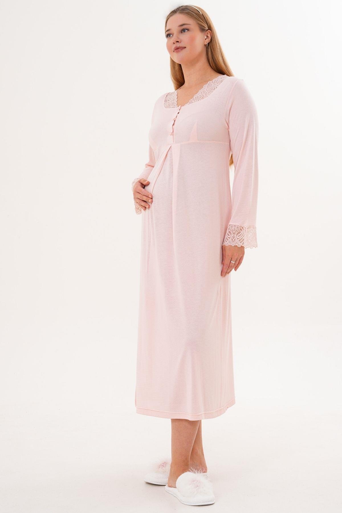 MECİT PİJAMAMecit 6331 Pudra Sabahlıklı Lohusa Gecelik Takım