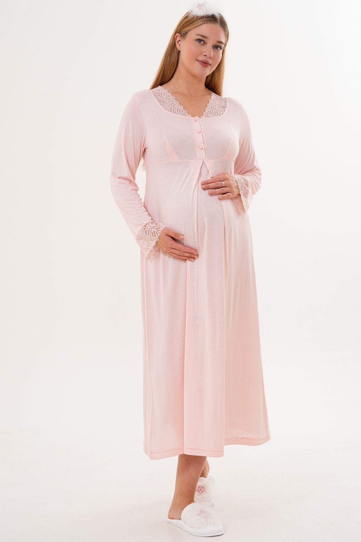 MECİT PİJAMAMecit 6331 Pudra Sabahlıklı Lohusa Gecelik Takım