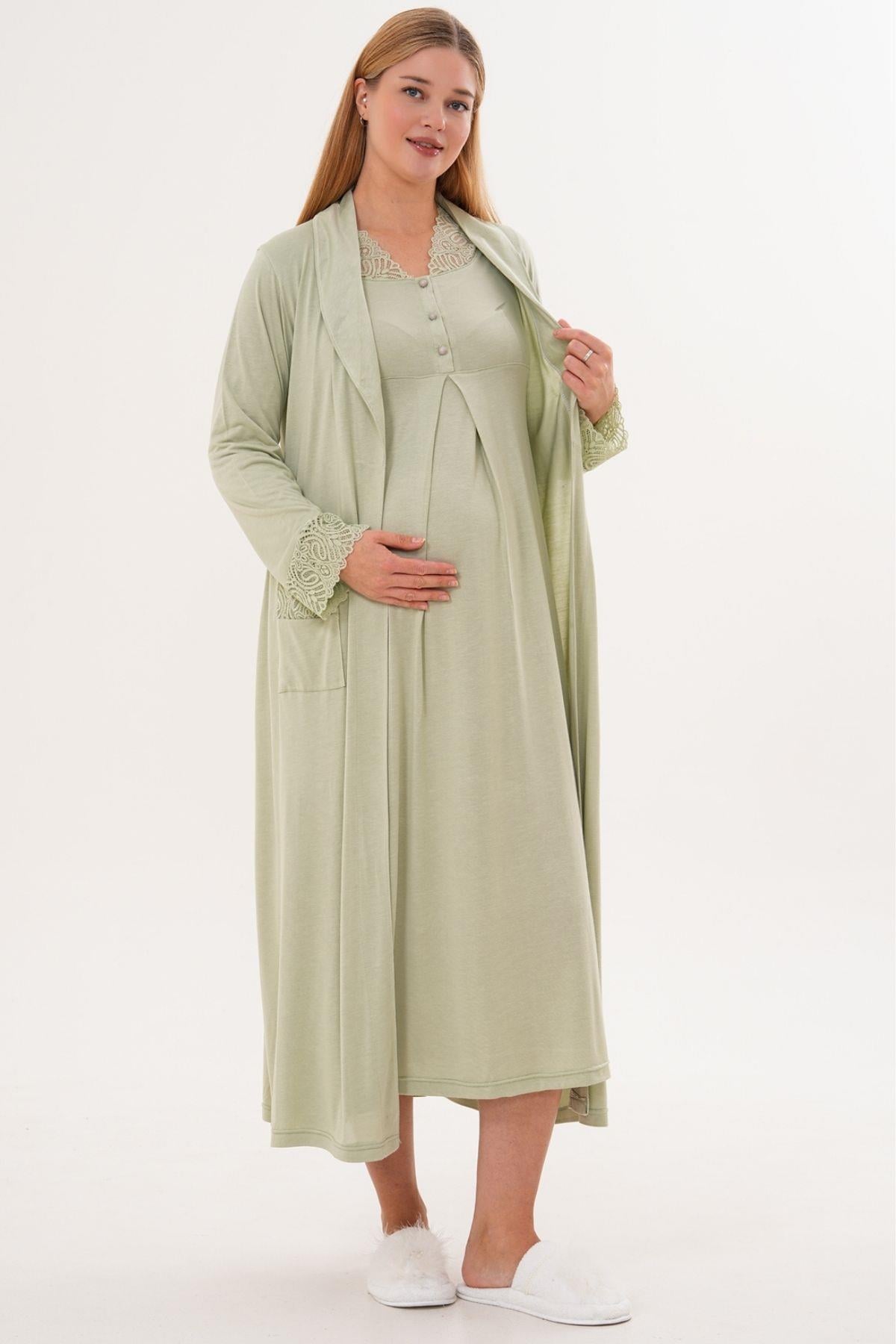 MECİT PİJAMAMecit 6332 Yeşil Sabahlık Gecelik Pijama Hamile Lohusa Set