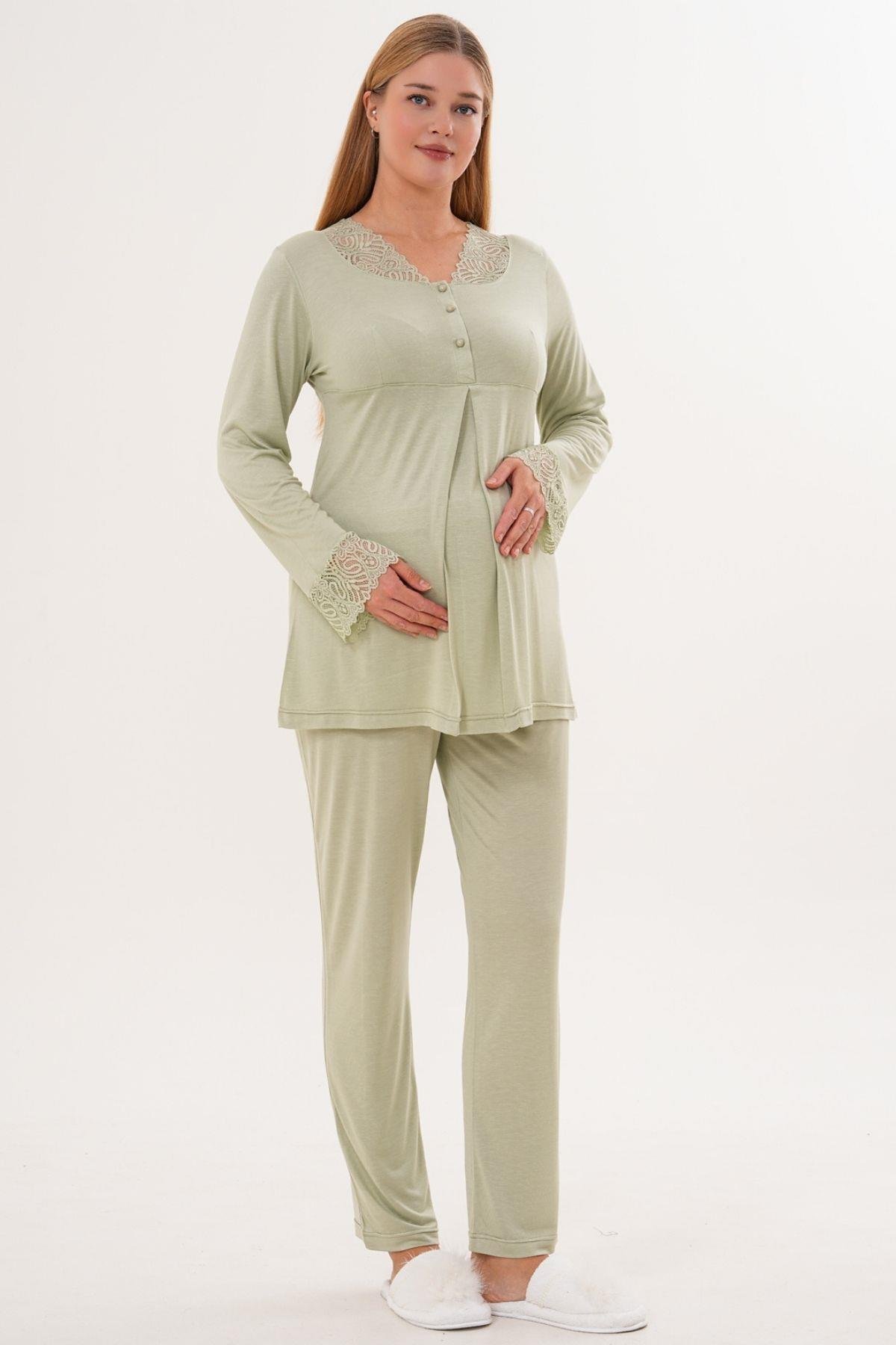 MECİT PİJAMAMecit 6332 Yeşil Sabahlık Gecelik Pijama Hamile Lohusa Set