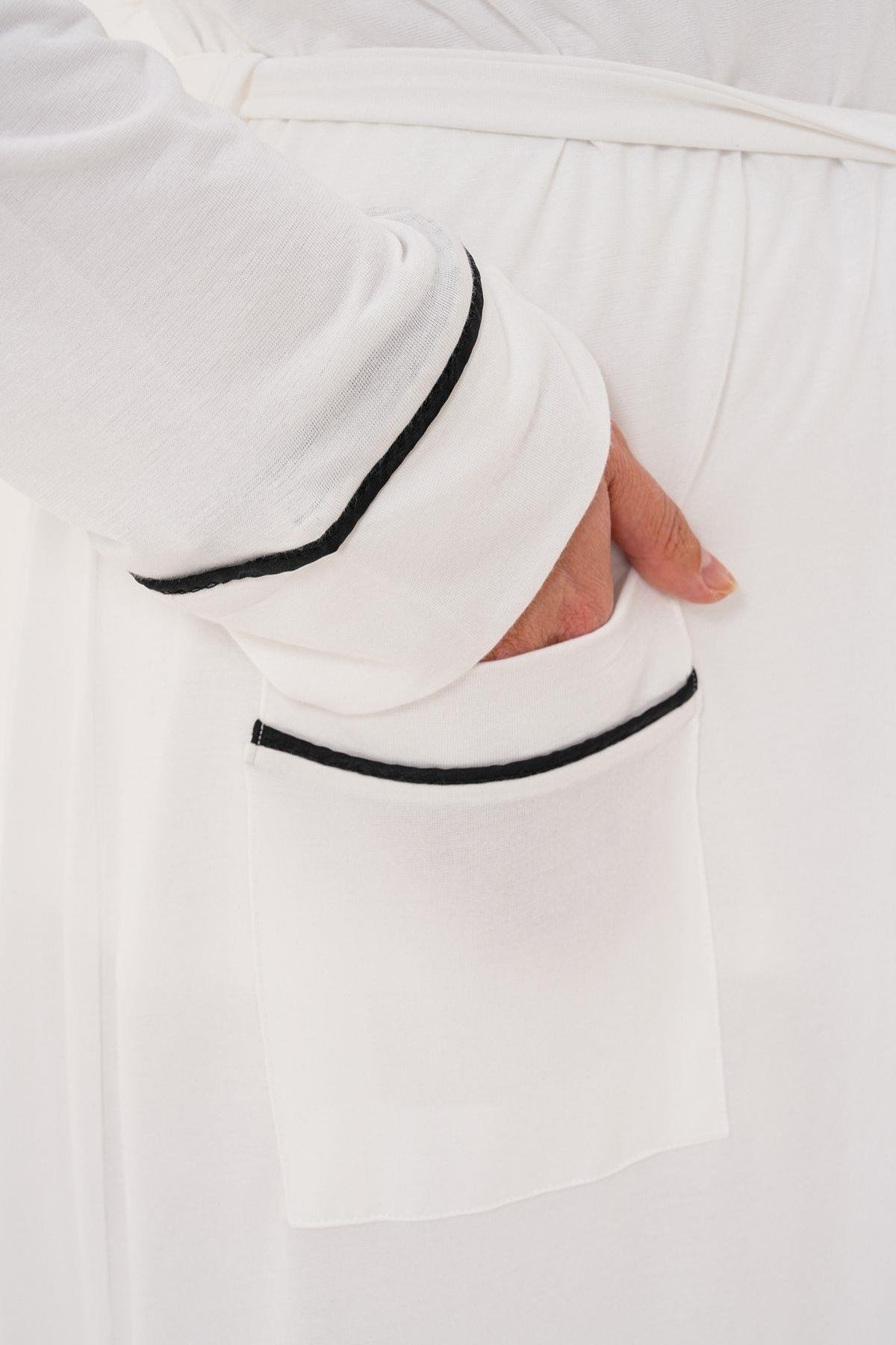 MECİT PİJAMAMecit 6333 Ekru Kadın Sabahlıklı Boydan Düğmeli Pijama Takımı