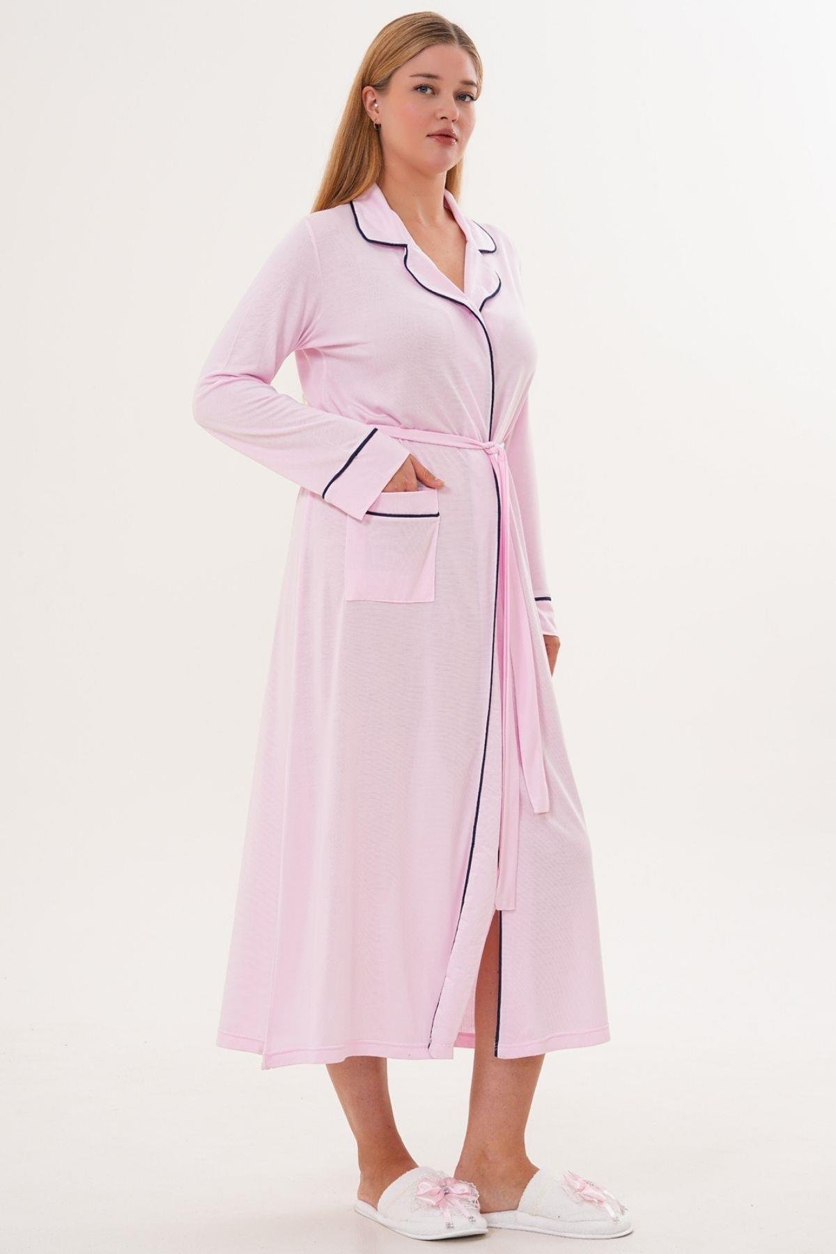 MECİT PİJAMAMecit 6333 Pembe Kadın Sabahlık ve Boydan Düğmeli Pijama Takımı