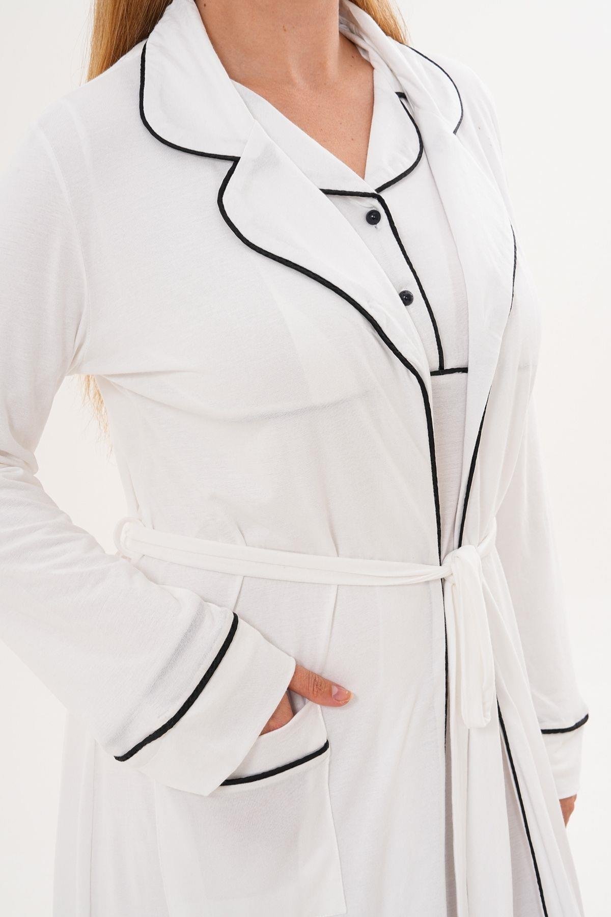 MECİT PİJAMAMecit 6335 Ekru Sabahlık Gecelik Pijama 4'lü Set