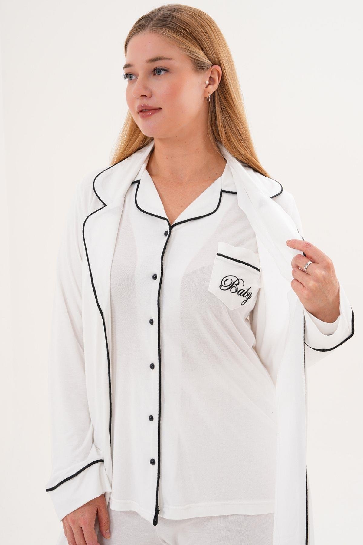 MECİT PİJAMAMecit 6335 Ekru Sabahlık Gecelik Pijama 4'lü Set