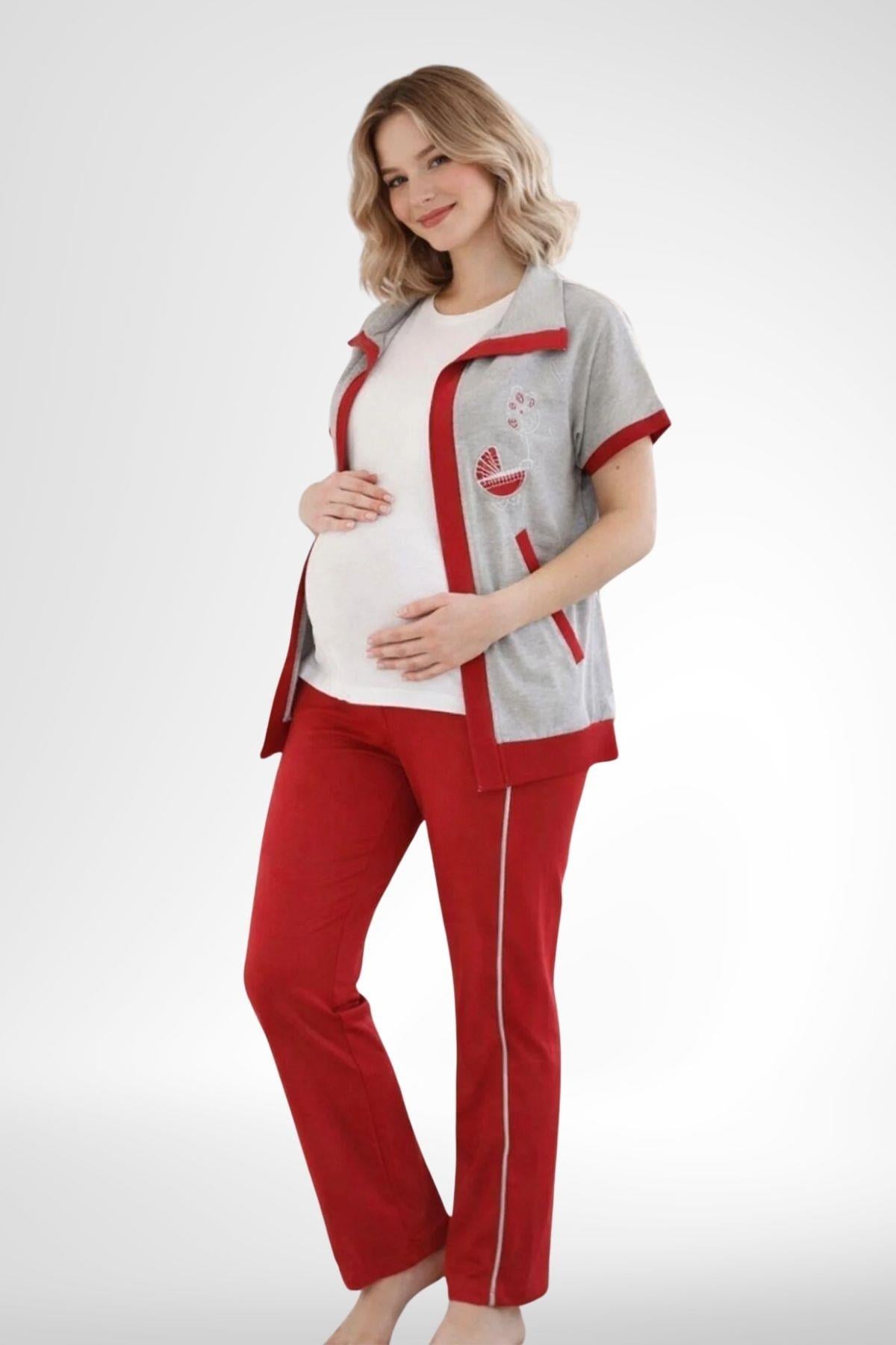MECİT PİJAMAMecit 6352 Kırmızı 3'lü Hamile Lohusa Pijama Takımı