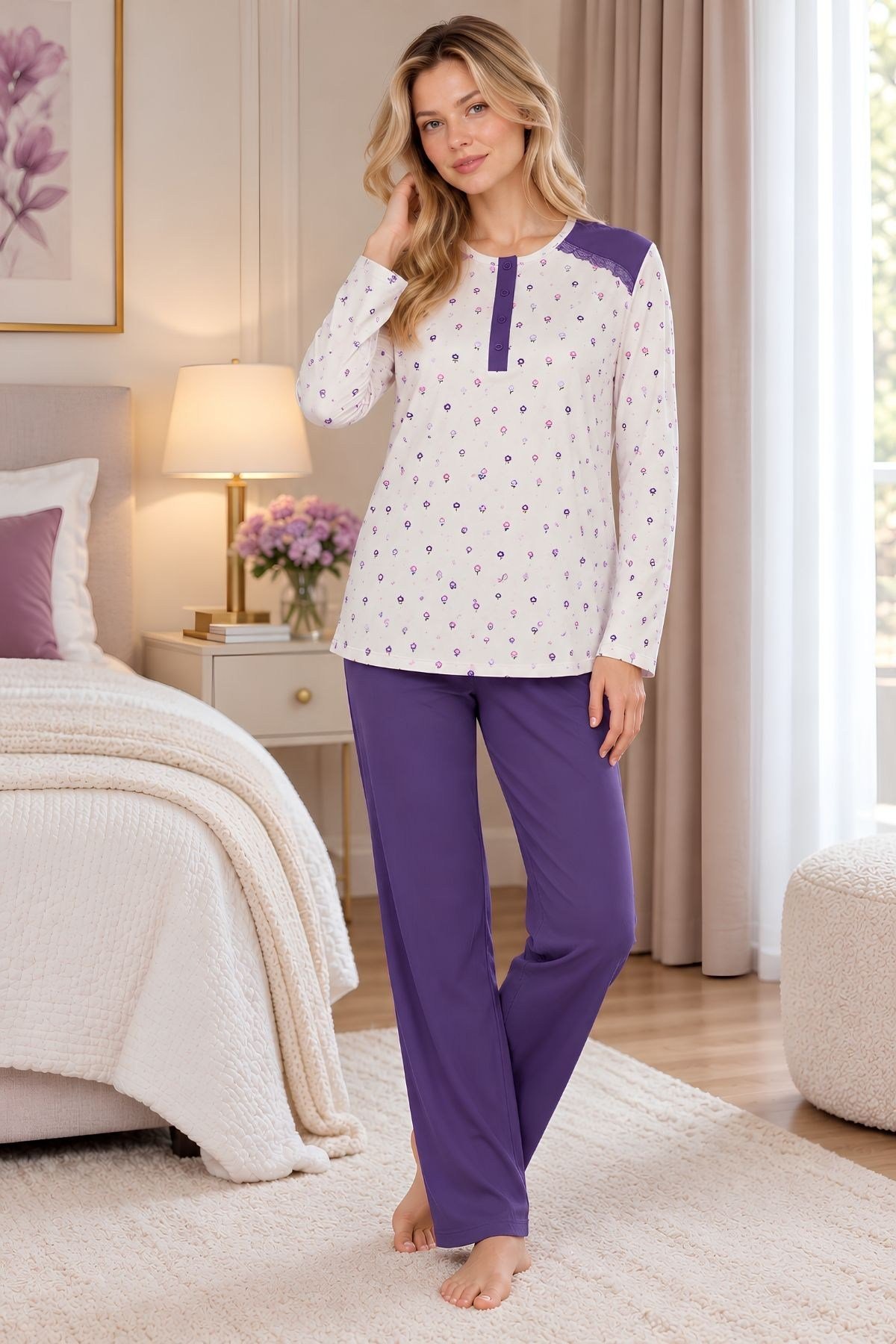 MECİT PİJAMAMecit 6355 Mor Büyük Beden Kadın Pijama Takımı