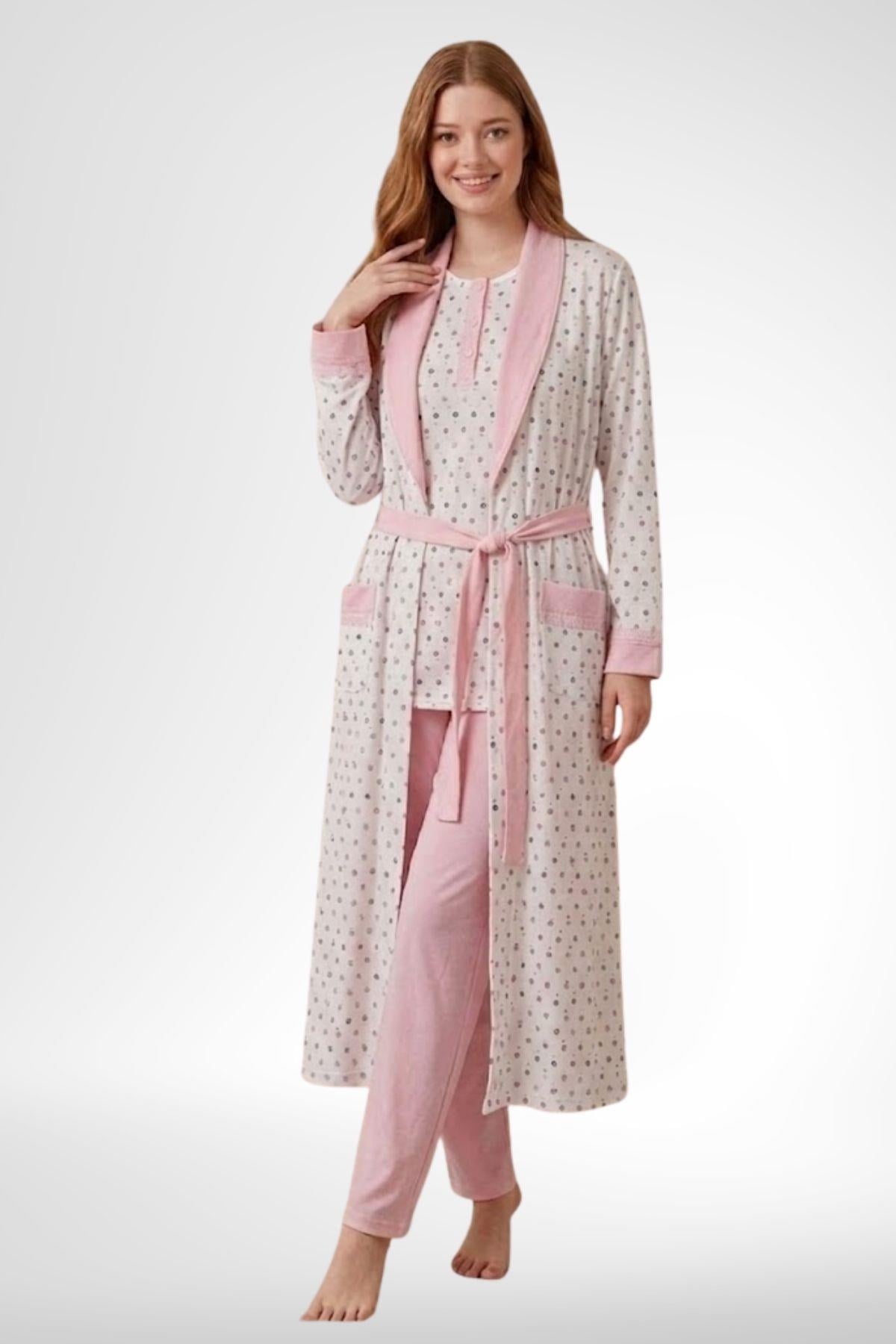 MECİT PİJAMAMecit 6358 Pembe Kadın Uzun Sabahlıklı Pijama Takımı