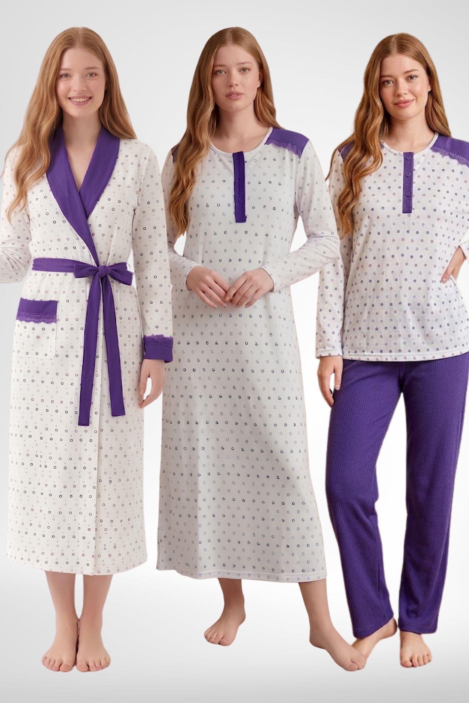 MECİT PİJAMAMecit 6360 Mor Kadın Sabahlık Pijama Gecelik Set