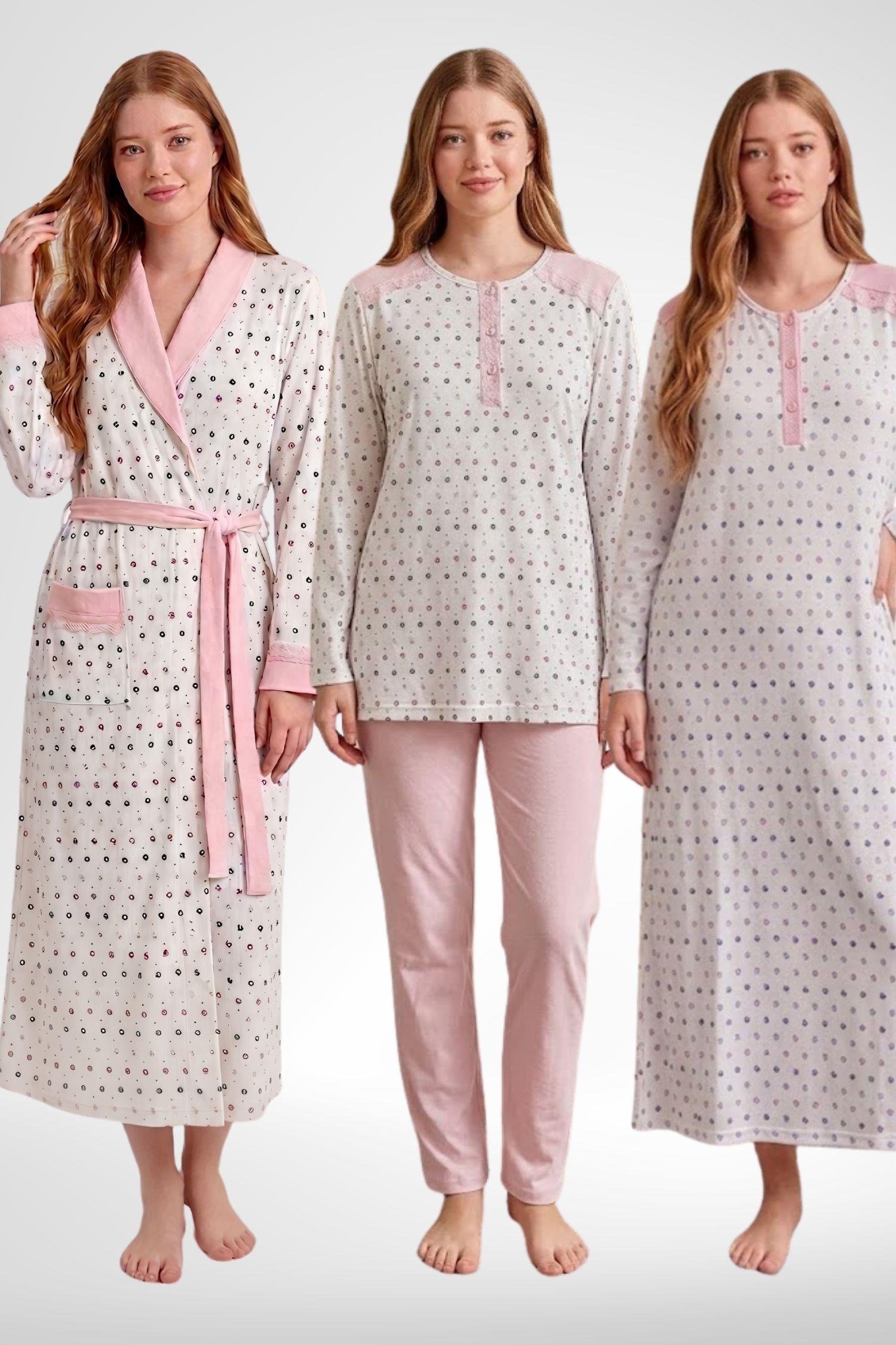 MECİT PİJAMAMecit 6360 Pembe Kadın Sabahlık Pijama Gecelik Set