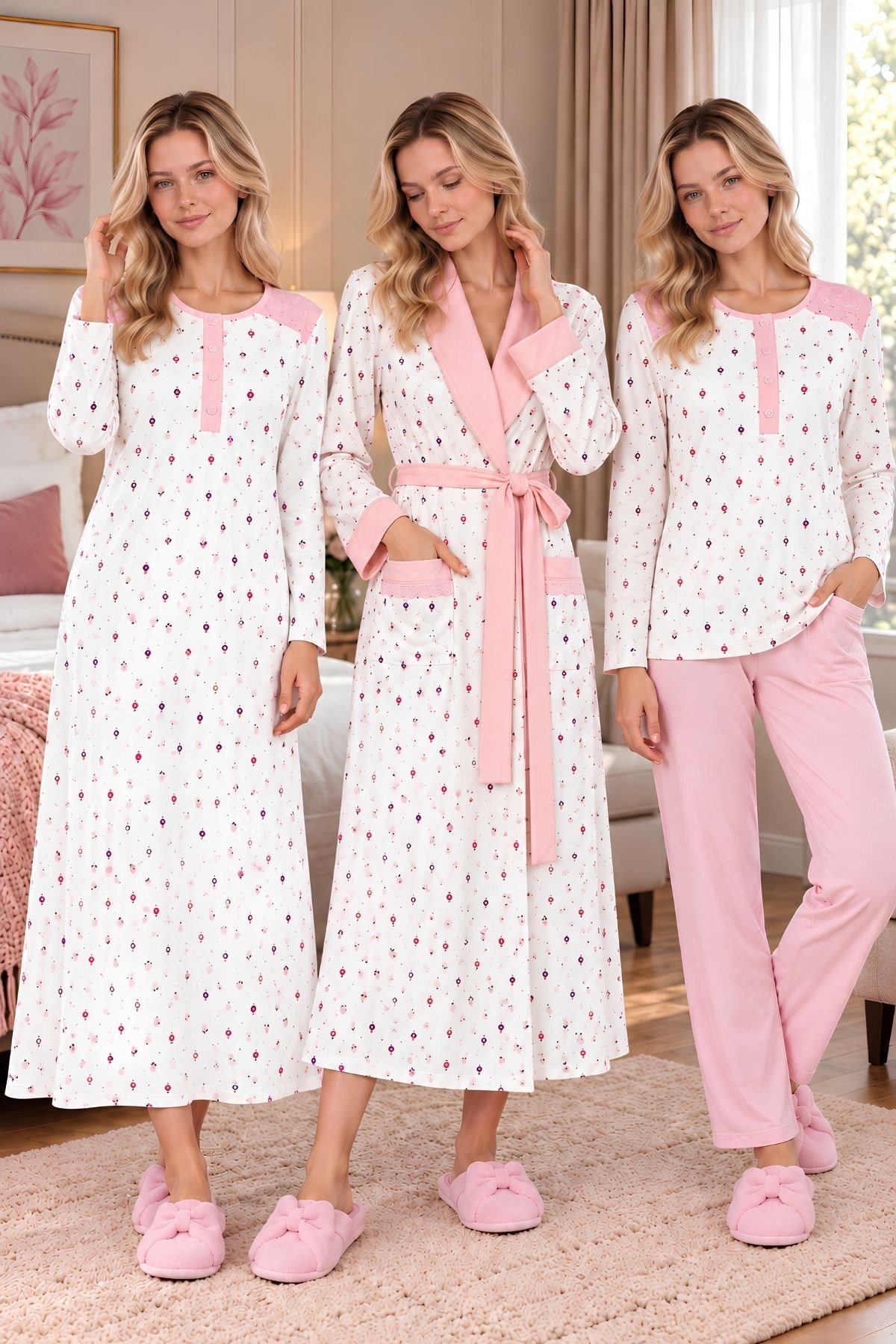 MECİT PİJAMAMecit 6360 Pembe Kadın Sabahlık Pijama Gecelik Set