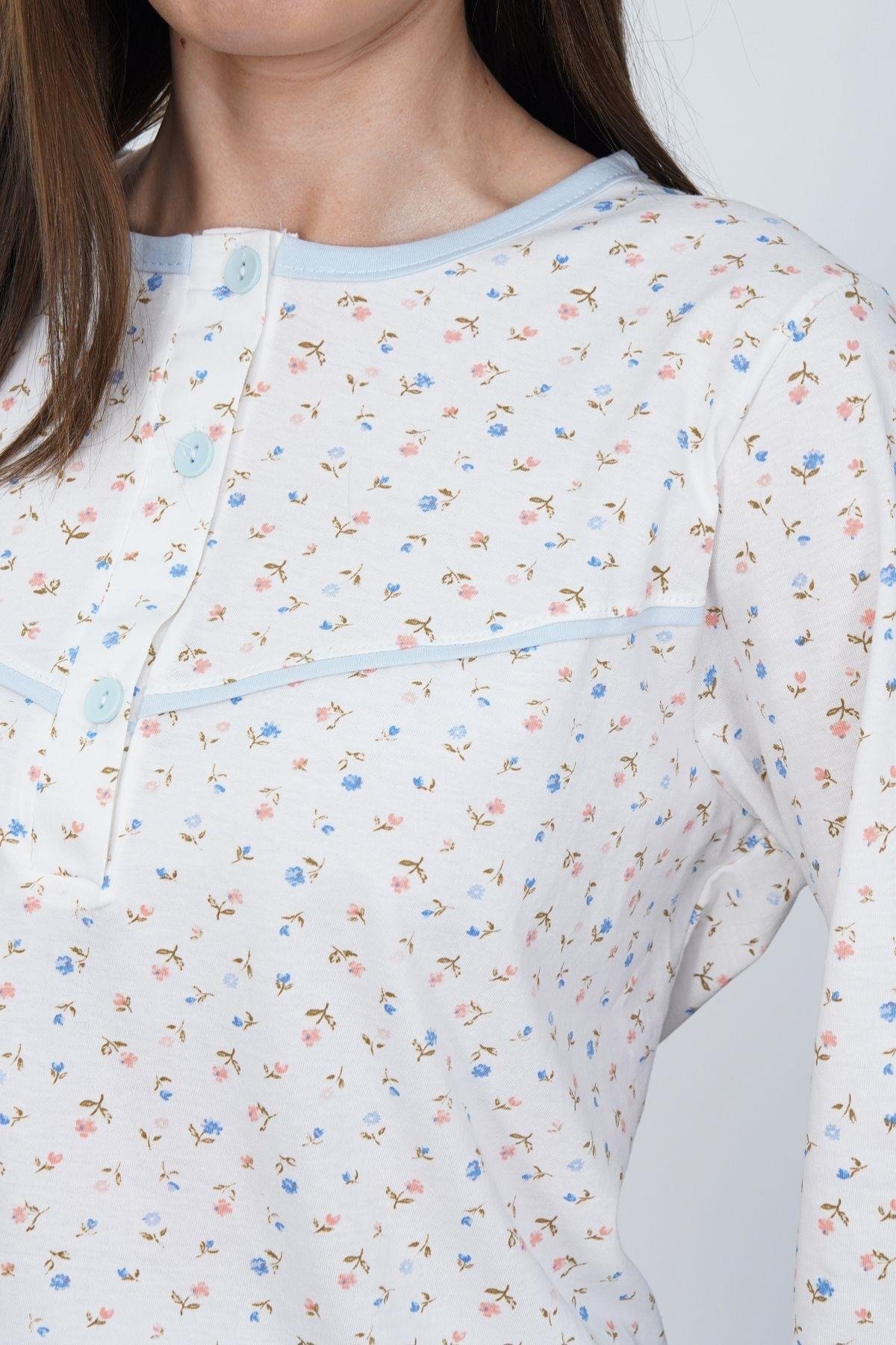 MECİT PİJAMAMecit 6361 Mavi %100 Pamuk Büyük Beden Kadın Pijama Takımı